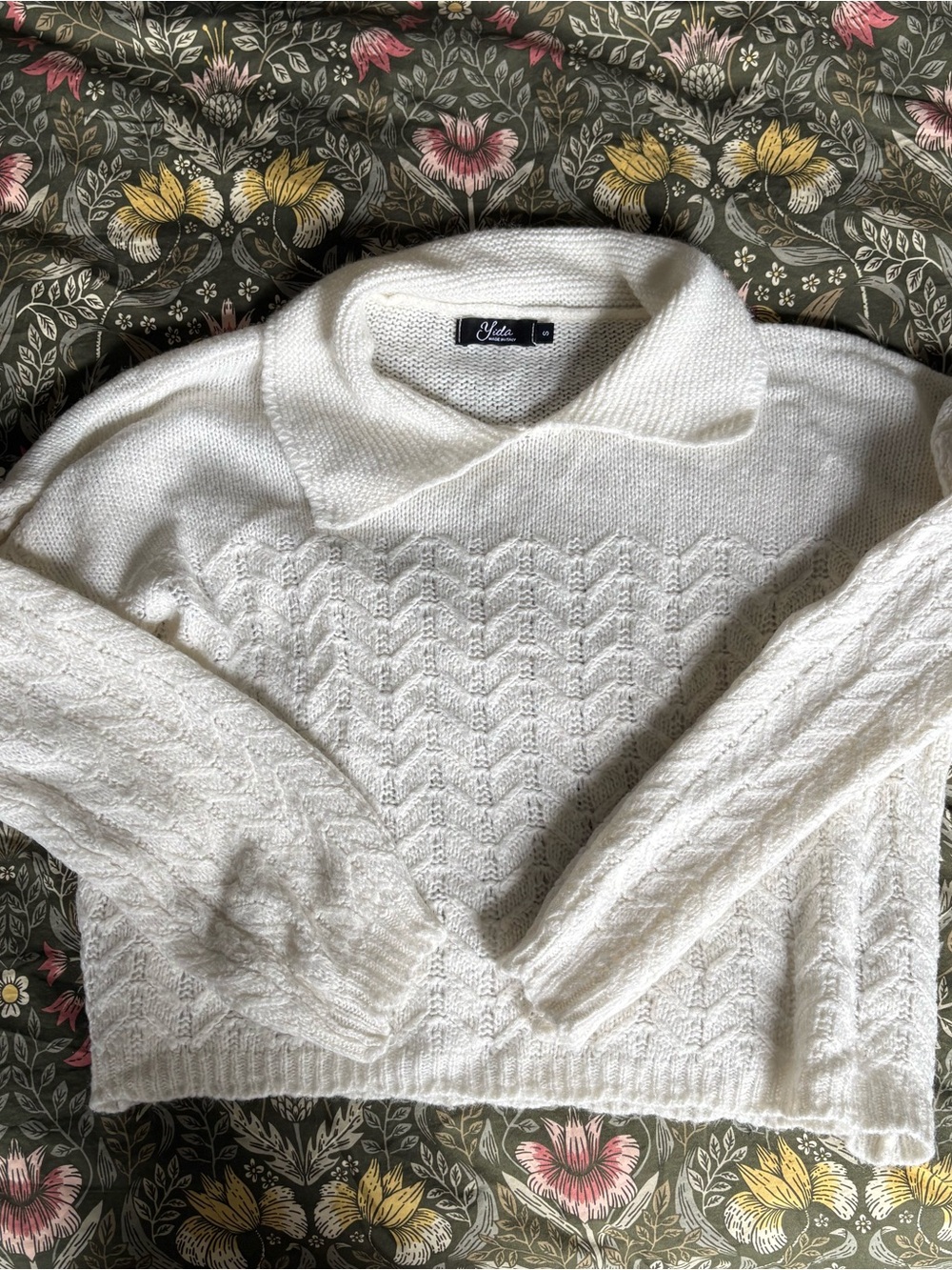 Cream Collared Cable Knit Sweater - made in Italy